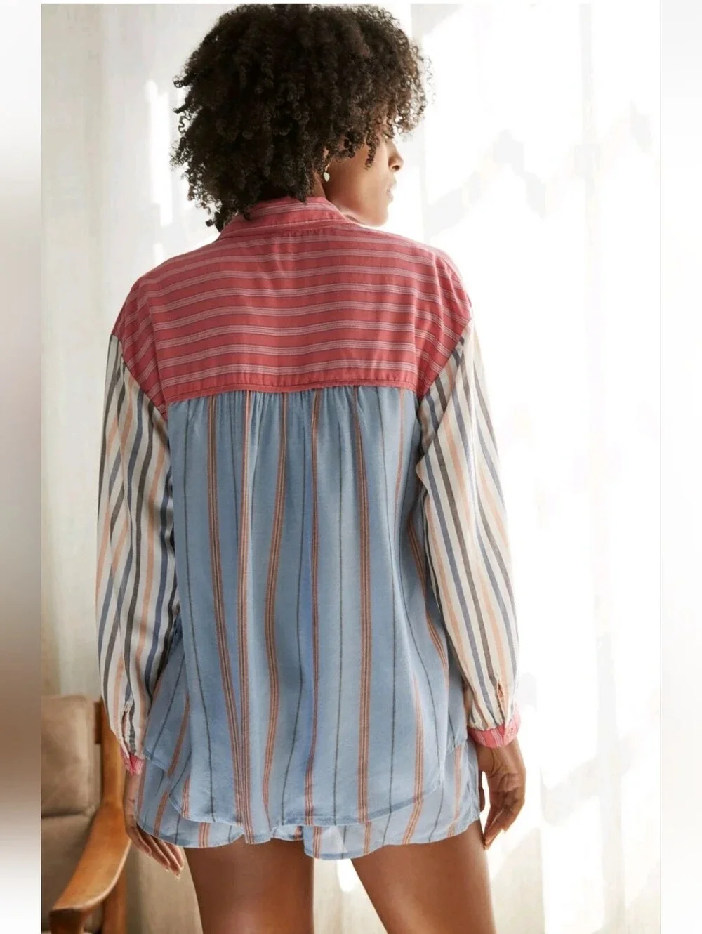 Anthropologie True Pajama Top Only Women Casual Stripe Long Sleeve Shirt